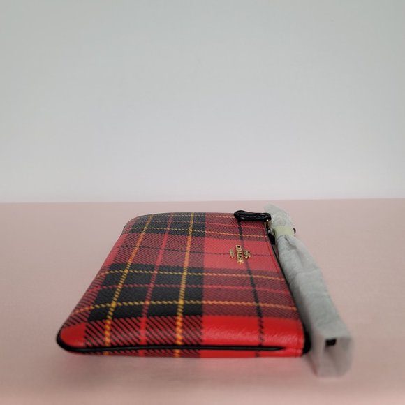 COACH Small Printed Plaid Coated Canvas Wristlet- Red Multi $75. ⭐ - Picture 10 of 16